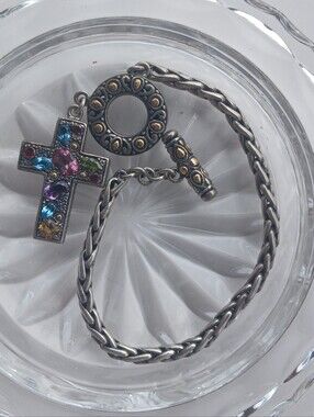 Samuel B. Benham Sterling Silver + 18K Gold Multi-Gem Cross Breaclet